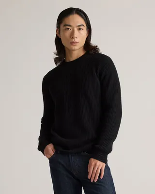 Quince Quince | Men's Mongolian Cashmere Fisherman Crewneck Sweater in Black — Men Winter black Sweaters & Knits