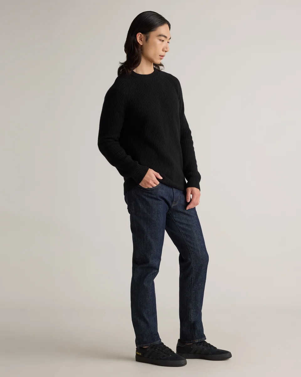 Quince Quince | Men's Mongolian Cashmere Fisherman Crewneck Sweater in Black — Men Winter black Sweaters & Knits
