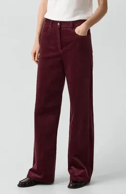 Theory Theory Wide Leg Corduroy Pants in Port Red — Women Autumn chocolate Trousers & Chinos