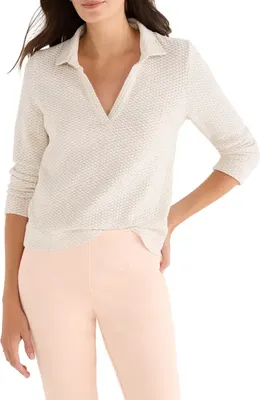 NIC+ZOE NIC+ZOE Tuck Stitch Knit Polo in Neutral Multi — Women Autumn beige Tops