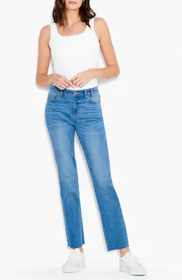 NIC+ZOE NIC+ZOE High Waist Raw Hem Ankle Straight Leg Jeans in Horizon — Women Summer blue Pants