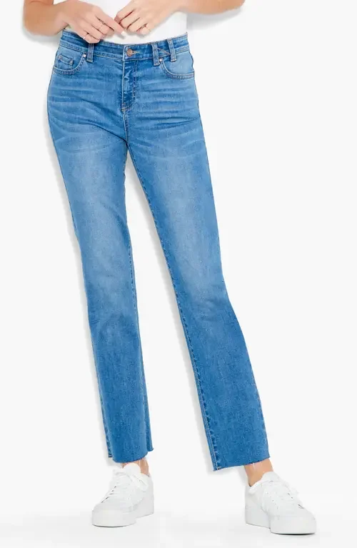 NIC+ZOE NIC+ZOE High Waist Raw Hem Ankle Straight Leg Jeans in Horizon — Women Summer blue Pants