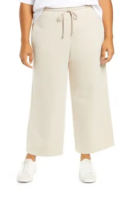 Vince Vince Crop Drawstring Cotton Fleece Pants in Pale Fawn — Women Spring white Pants