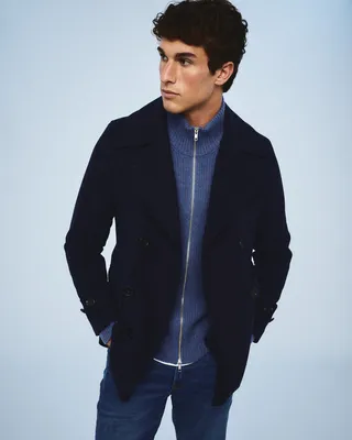 Quince Quince | Men's Mongolian Cashmere Fisherman Full Zip Sweater in Heather Storm Blue — Men Summer blue Sweaters & Knits