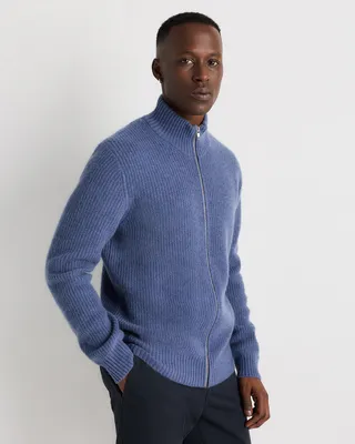 Quince Quince | Men's Mongolian Cashmere Fisherman Full Zip Sweater in Heather Storm Blue — Men Summer blue Sweaters & Knits