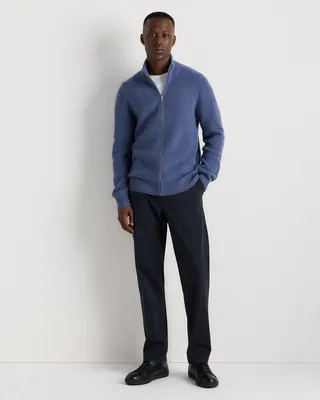 Quince Quince | Men's Mongolian Cashmere Fisherman Full Zip Sweater in Heather Storm Blue — Men Summer blue Sweaters & Knits