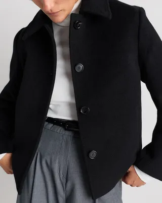 Quince Quince | Women's Wool Cashmere Short Coat in Black — Women Winter black Overcoats