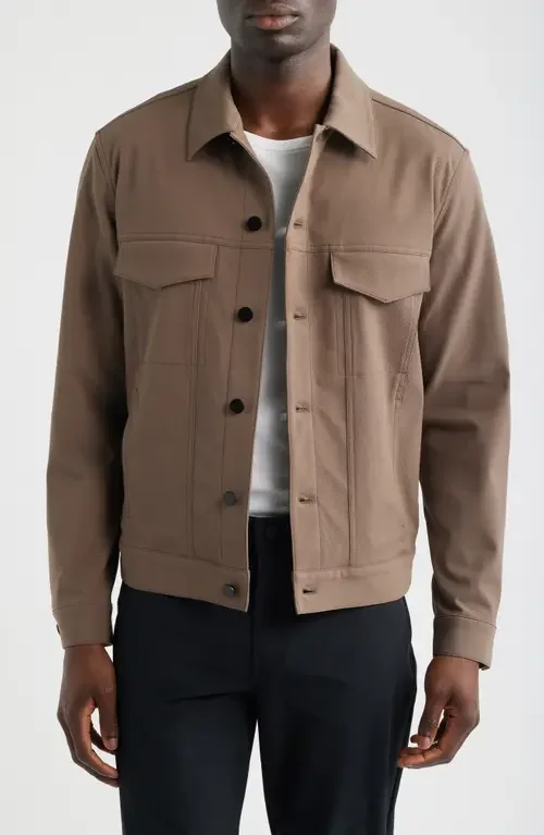 Theory Theory River Trucker in Neoteric Twill Jacket in Morel — Men Autumn grey Outerwear