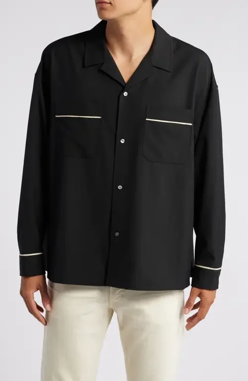 FRAME FRAME Long Sleeve Camp Shirt in Black — Men Winter black Tops