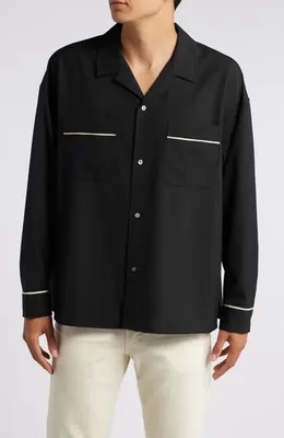 FRAME FRAME Long Sleeve Camp Shirt in Black — Men Winter black Tops