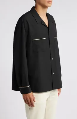 FRAME FRAME Long Sleeve Camp Shirt in Black — Men Winter black Tops