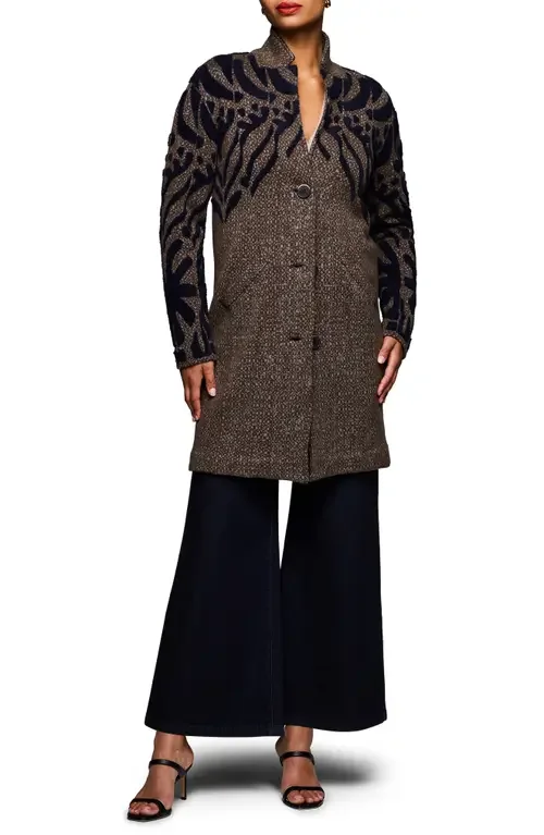 NIC+ZOE NIC+ZOE Tufted Detail Double Knit Coat in Brown Multi — Women Autumn grey Outerwear