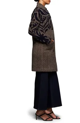 NIC+ZOE NIC+ZOE Tufted Detail Double Knit Coat in Brown Multi — Women Autumn grey Outerwear