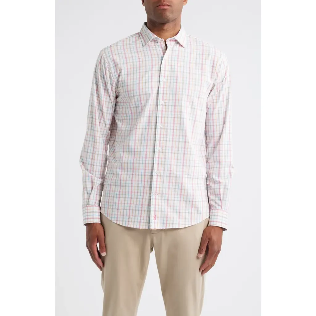 johnnie-O johnnie-O Maarten Plaid Performance Button-Up Shirt in Cinnamon — Men Spring white Tops