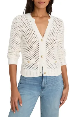 NIC+ZOE NIC+ZOE Sequin Glow Open Stitch Cardigan in Milk White — Women Spring white Tops