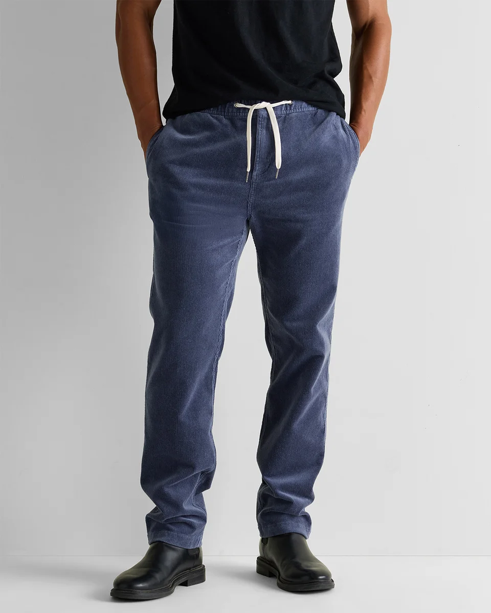 Quince Quince | Men's Organic Stretch Corduroy Drawstring Trousers in Storm Blue — Men Summer purple Trousers & Chinos