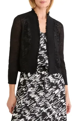 NIC+ZOE NIC+ZOE Ruffle Featherweight Linen Blend Cardigan in Black Onyx — Women Winter black Tops