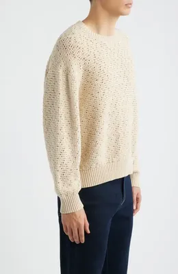 FRAME FRAME Open Stitch Cotton Sweater in Light Stone — Men Spring ivory Tops