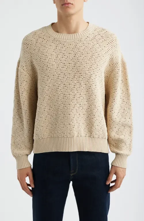 FRAME FRAME Open Stitch Cotton Sweater in Light Stone — Men Spring ivory Tops