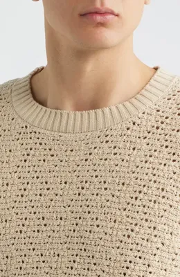 FRAME FRAME Open Stitch Cotton Sweater in Light Stone — Men Spring ivory Tops