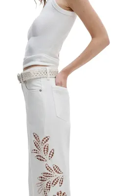 rag & bone rag & bone Shea Floral Eyelet High Rise Straight Leg Jeans in White Floral — Women Winter white Pants