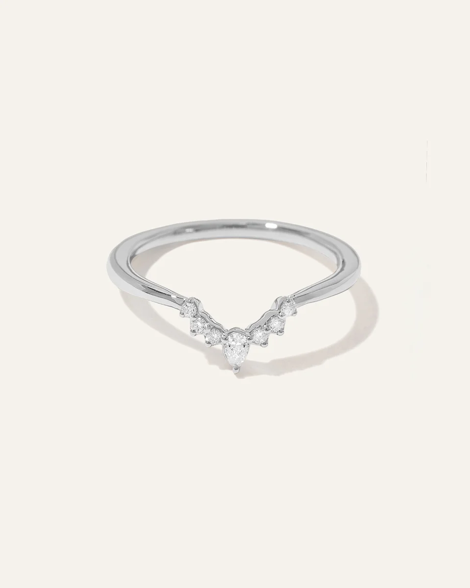 Quince Quince | Women's 14K Gold Natural Diamond Pointed Tiara Band Rings in White Gold — Women Summer white Jewelry