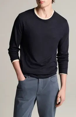 Vince Vince Fine Slub Layered Look Long Sleeve Pima Cotton T-Shirt in Coastal/Smock White — Men Winter navy Tops