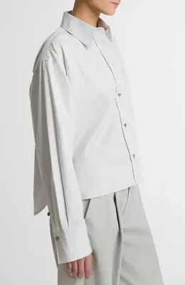 Vince Vince Crop Cotton Shirt in Light Grey — Women Winter white Tops
