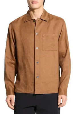 Theory Theory Irving Boxy Linen Button-Up Shirt in Deep Tobacco — Men Autumn brown Tops