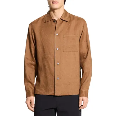 Theory Theory Irving Boxy Linen Button-Up Shirt in Deep Tobacco — Men Autumn brown Tops