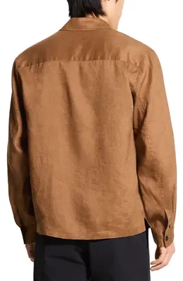 Theory Theory Irving Boxy Linen Button-Up Shirt in Deep Tobacco — Men Autumn brown Tops