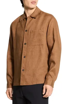 Theory Theory Irving Boxy Linen Button-Up Shirt in Deep Tobacco — Men Autumn brown Tops