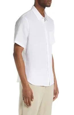 Vince Vince Classic Fit Short Sleeve Linen Shirt in Optic White — Men Winter white Tops