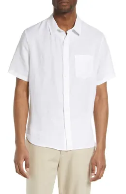 Vince Vince Classic Fit Short Sleeve Linen Shirt in Optic White — Men Winter white Tops