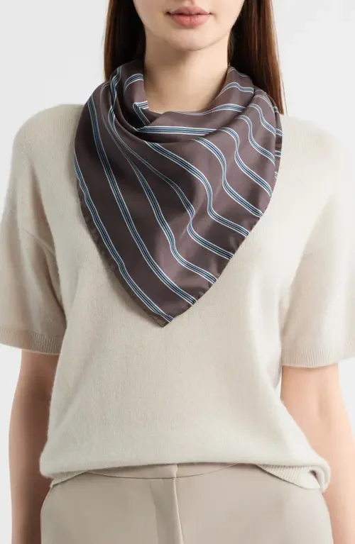 Vince Vince Stripe Silk Twill Scarf in Brown — Women Autumn grey Accessories