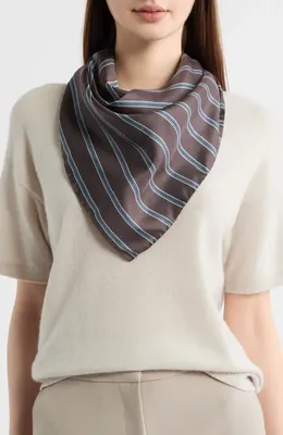 Vince Vince Stripe Silk Twill Scarf in Brown — Women Autumn grey Accessories