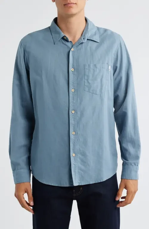 AG AG Wesley Linen & Cotton Button-Up Shirt in Shore Break — Men Summer silver Tops