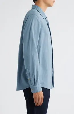 AG AG Wesley Linen & Cotton Button-Up Shirt in Shore Break — Men Summer silver Tops