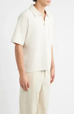FRAME FRAME Textured Cotton Blend Polo in Light Stone — Men Spring white Tops