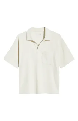 FRAME FRAME Textured Cotton Blend Polo in Light Stone — Men Spring white Tops