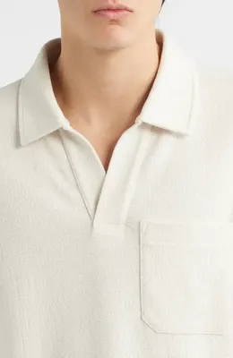 FRAME FRAME Textured Cotton Blend Polo in Light Stone — Men Spring white Tops