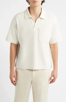 FRAME FRAME Textured Cotton Blend Polo in Light Stone — Men Spring white Tops