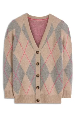 Boden Boden Quinn Argyle Plaid Boyfriend Cardigan in Neutral Argyle — Women Spring ivory Sweaters & Knits