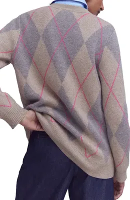 Boden Boden Quinn Argyle Plaid Boyfriend Cardigan in Neutral Argyle — Women Spring ivory Tops
