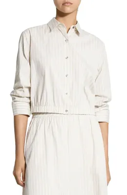 Theory Theory Stripe Fixed Sleeve Cotton Blend Button-Up Shirt in Sand Multi — Women Spring white Tops
