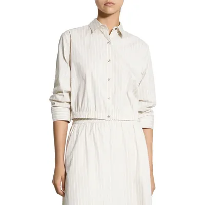 Theory Theory Stripe Fixed Sleeve Cotton Blend Button-Up Shirt in Sand Multi — Women Spring white Tops