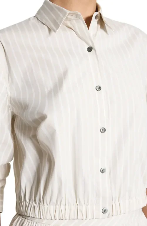 Theory Theory Stripe Fixed Sleeve Cotton Blend Button-Up Shirt in Sand Multi — Women Spring white Tops