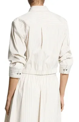 Theory Theory Stripe Fixed Sleeve Cotton Blend Button-Up Shirt in Sand Multi — Women Spring white Tops
