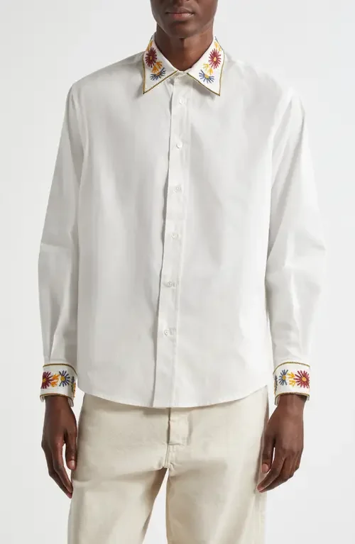 Bode Bode Candyfloss Cotton Button-Up Shirt in White Multi — Men Spring white Tops