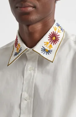 Bode Bode Candyfloss Cotton Button-Up Shirt in White Multi — Men Spring white Tops